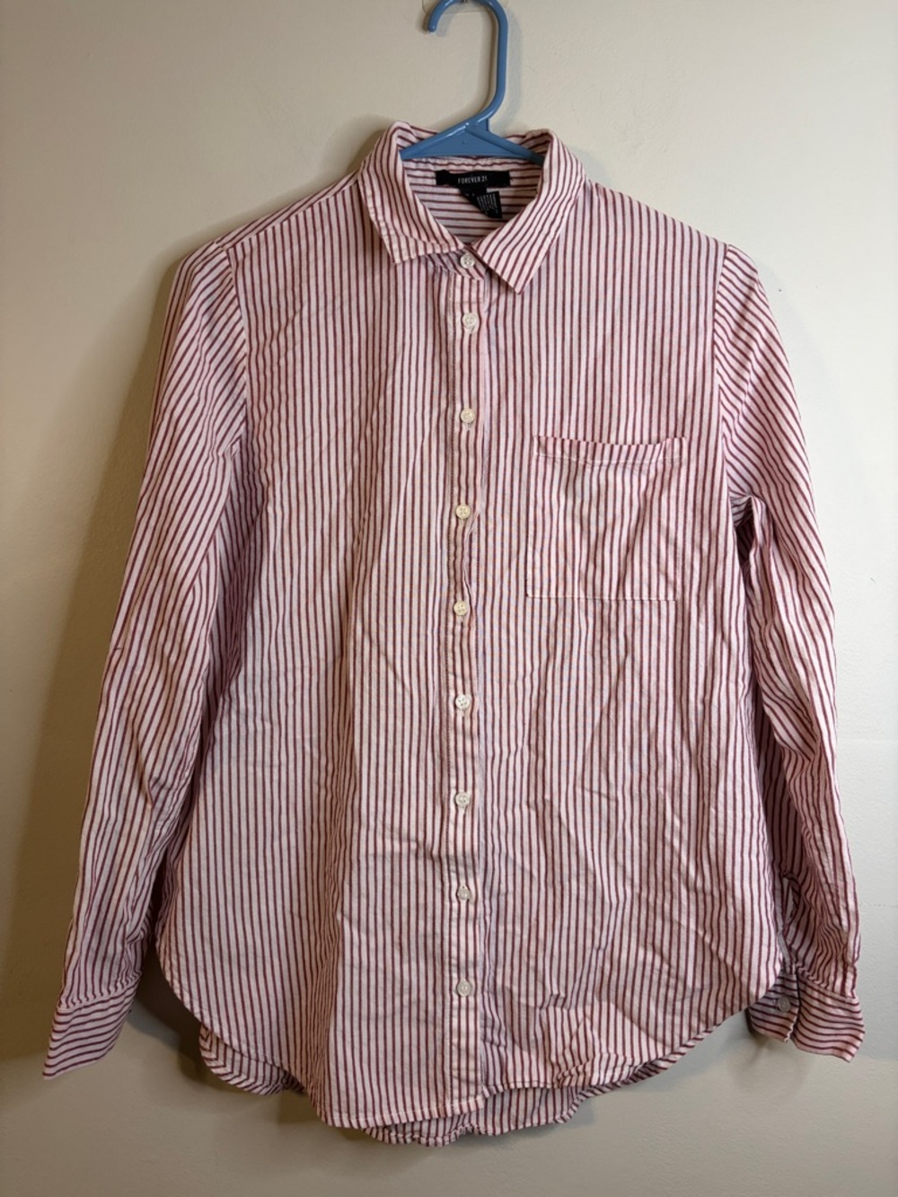 Forever 21 Women’s Red and White Striped Button-Down Shirt Size Small #20